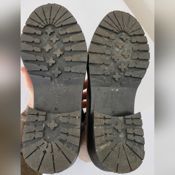 All Saints Lace Up Side Zipper Tan Taupe Suede Lug Combat Boots - Picture 9 of 13